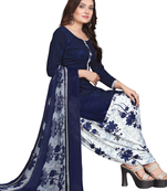 Unstitched printed crepe kurta & patiyala dress material with top, bottom & dupatta