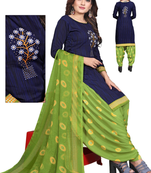 Unstitched printed crepe kurta & patiyala dress material with top, bottom & dupatta