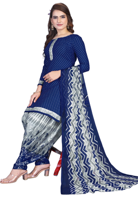 Unstitched printed crepe kurta & patiyala dress material with top, bottom & dupatta 2