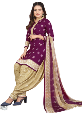 Unstitched printed crepe kurta & patiyala dress material with top, bottom & dupatta 2