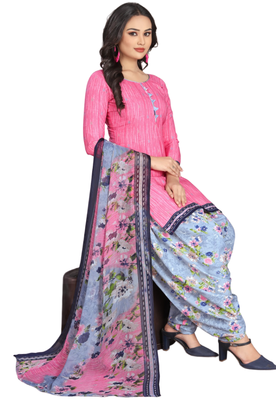 Unstitched printed crepe kurta & patiyala dress material with top, bottom & dupatta 1