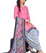 Unstitched printed crepe kurta & patiyala dress material with top, bottom & dupatta