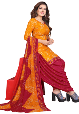 Unstitched printed crepe kurta & patiyala dress material with top, bottom & dupatta 1
