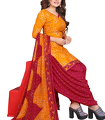 Unstitched printed crepe kurta & patiyala dress material with top, bottom & dupatta