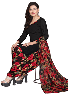 Unstitched printed crepe kurta & patiyala dress material with top, bottom & dupatta 2