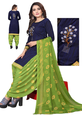 Unstitched printed crepe kurta & patiyala dress material with top, bottom & dupatta 2