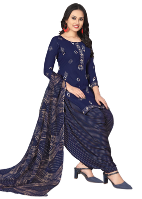 Unstitched printed crepe kurta & patiyala dress material with top, bottom & dupatta 1