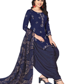 Unstitched printed crepe kurta & patiyala dress material with top, bottom & dupatta