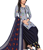 Unstitched printed crepe kurta & patiyala dress material with top, bottom & dupatta