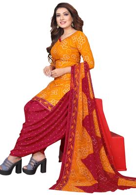 Unstitched printed crepe kurta & patiyala dress material with top, bottom & dupatta 2