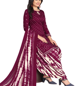 Unstitched printed crepe kurta & patiyala dress material with top, bottom & dupatta