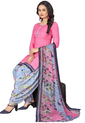 Unstitched printed crepe kurta & patiyala dress material with top, bottom & dupatta 2