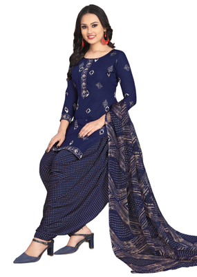 Unstitched printed crepe kurta & patiyala dress material with top, bottom & dupatta 2