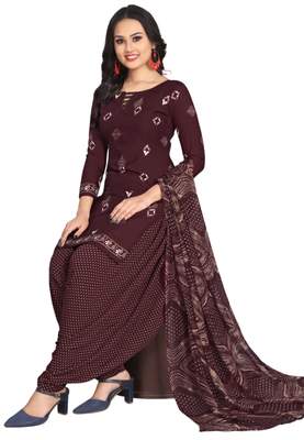 Unstitched printed crepe kurta & patiyala dress material with top, bottom & dupatta 2