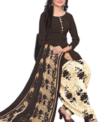 Unstitched printed crepe kurta & patiyala dress material with top, bottom & dupatta
