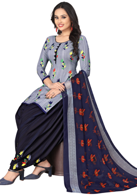 Unstitched printed crepe kurta & patiyala dress material with top, bottom & dupatta 2