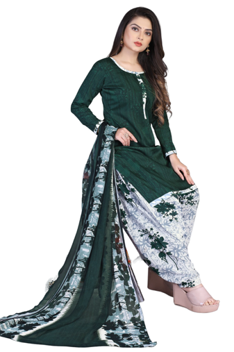 Unstitched printed crepe kurta & patiyala dress material with top, bottom & dupatta