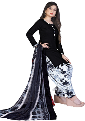Unstitched printed crepe kurta & patiyala dress material with top, bottom & dupatta 1