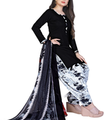 Unstitched printed crepe kurta & patiyala dress material with top, bottom & dupatta