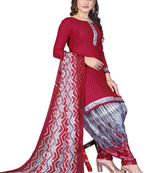 Unstitched printed crepe kurta & patiyala dress material with top, bottom & dupatta