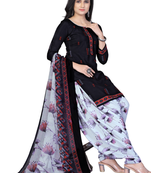 Unstitched printed crepe kurta & patiyala dress material with top, bottom & dupatta