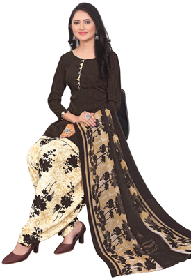 Unstitched printed crepe kurta & patiyala dress material with top, bottom & dupatta 2