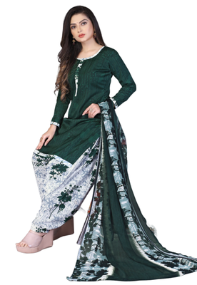 Unstitched printed crepe kurta & patiyala dress material with top, bottom & dupatta 2