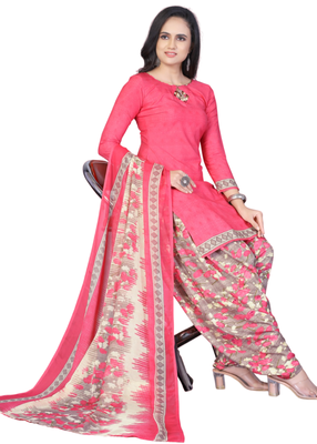 Unstitched printed crepe kurta & patiyala dress material with top, bottom & dupatta 1