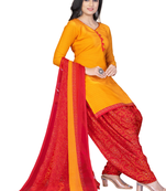 Unstitched printed crepe kurta & patiyala dress material with top, bottom & dupatta