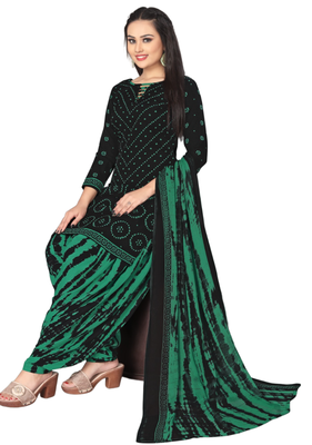 Unstitched printed crepe kurta & patiyala dress material with top, bottom & dupatta 2