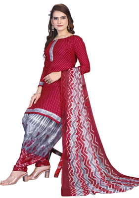 Unstitched printed crepe kurta & patiyala dress material with top, bottom & dupatta 2
