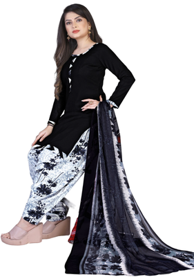 Unstitched printed crepe kurta & patiyala dress material with top, bottom & dupatta 2