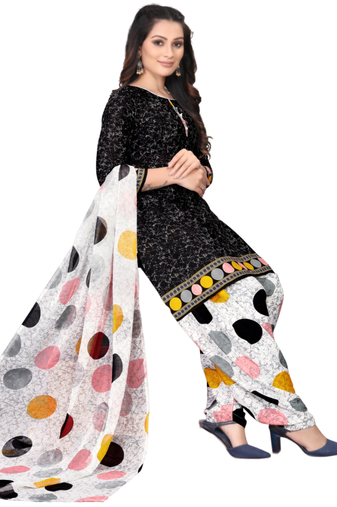 Unstitched printed crepe kurta & patiyala dress material with top, bottom & dupatta