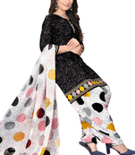Unstitched printed crepe kurta & patiyala dress material with top, bottom & dupatta