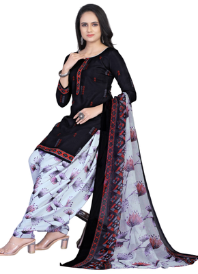 Unstitched printed crepe kurta & patiyala dress material with top, bottom & dupatta 2