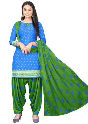 Unstitched printed crepe kurta & patiyala dress material with top, bottom & dupatta 1