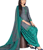 Unstitched printed crepe kurta & patiyala dress material with top, bottom & dupatta