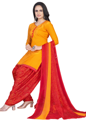 Unstitched printed crepe kurta & patiyala dress material with top, bottom & dupatta 2