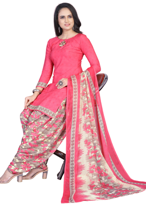 Unstitched printed crepe kurta & patiyala dress material with top, bottom & dupatta 2