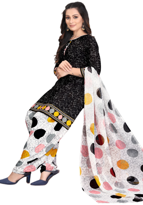 Unstitched printed crepe kurta & patiyala dress material with top, bottom & dupatta 2