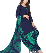Unstitched printed crepe kurta & patiyala dress material with top, bottom & dupatta