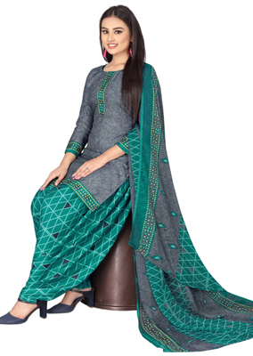 Unstitched printed crepe kurta & patiyala dress material with top, bottom & dupatta 2