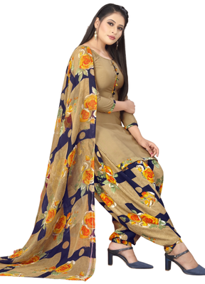 Unstitched printed crepe kurta & patiyala dress material with top, bottom & dupatta 1