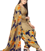Unstitched printed crepe kurta & patiyala dress material with top, bottom & dupatta