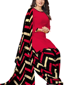 Unstitched printed crepe kurta & patiyala dress material with top, bottom & dupatta