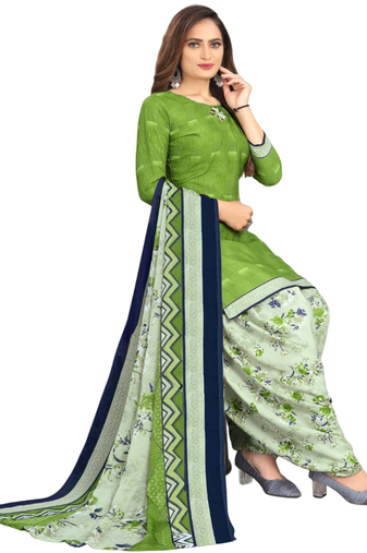 Unstitched printed crepe kurta & patiyala dress material with top, bottom & dupatta