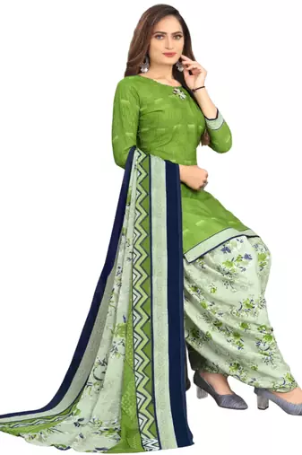 Unstitched printed crepe kurta & patiyala dress material with top, bottom & dupatta