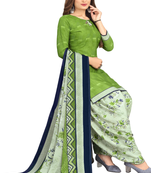 Unstitched printed crepe kurta & patiyala dress material with top, bottom & dupatta