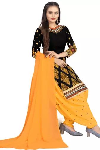 Unstitched printed crepe kurta & patiyala dress material with top, bottom & dupatta