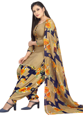 Unstitched printed crepe kurta & patiyala dress material with top, bottom & dupatta 2